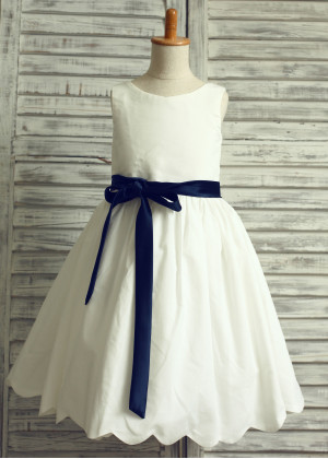 Ivory Cotton Scalloped Edge Flower Girl Dress